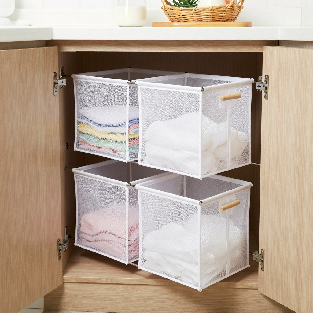 basement laundry room sorting system with multiple hampers