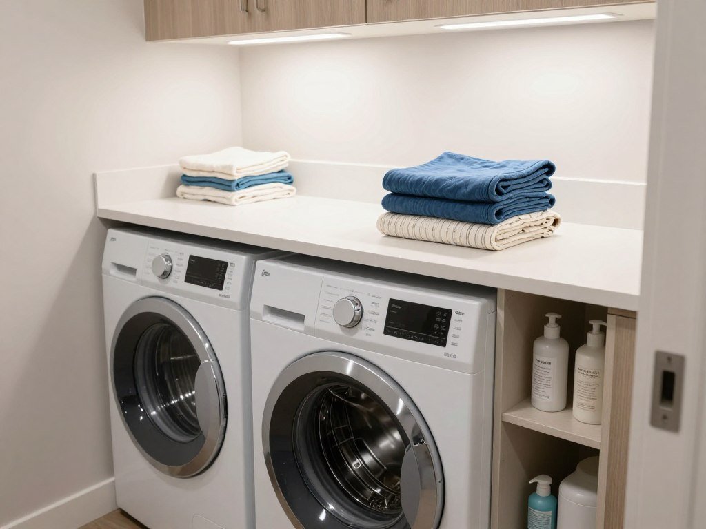 basement laundry room with spacious folding counter