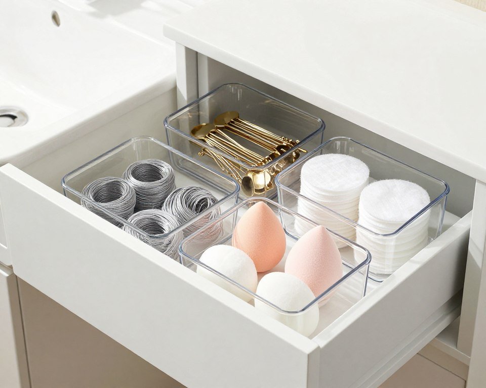 bathroom drawer with clear stackable organizers