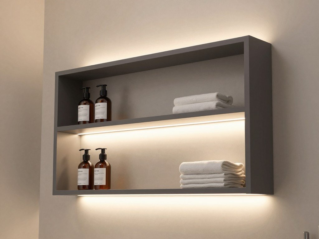 bathroom shelves with integrated lighting