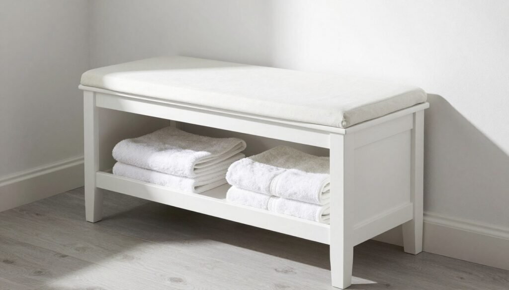 bathroom storage bench with built in compartments