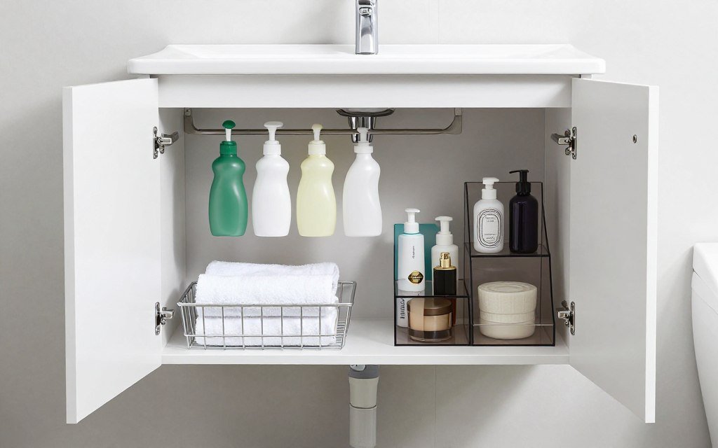 bathroom vanity under sink organized storage solutions