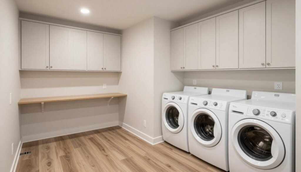 beautiful finished laundry room with new flooring