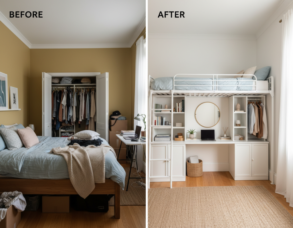 beautiful transformed very small bedroom looking spacious and inviting