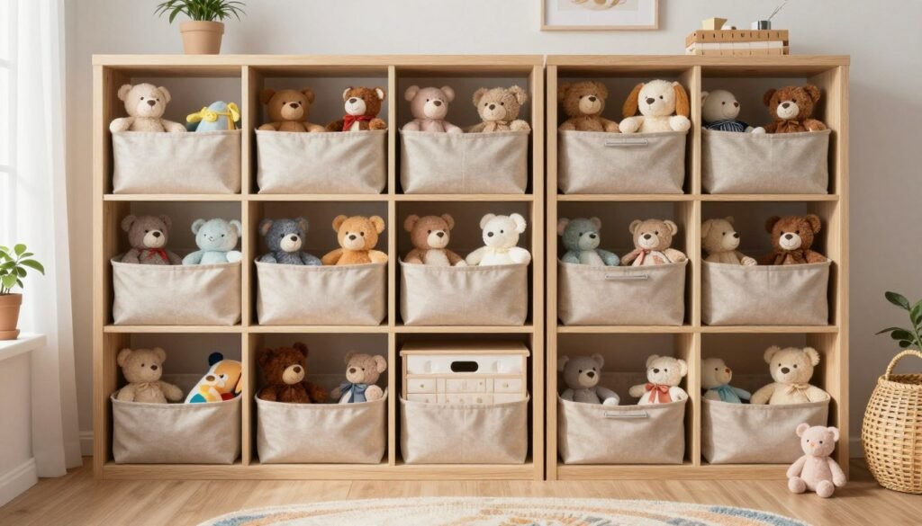 beautifully organized kids room with multiple storage solutions