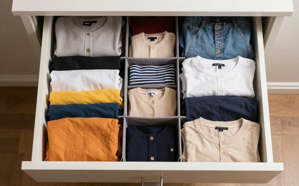 bedroom drawer with clothing dividers and folded items bedroom drawer with clothing dividers and folded items