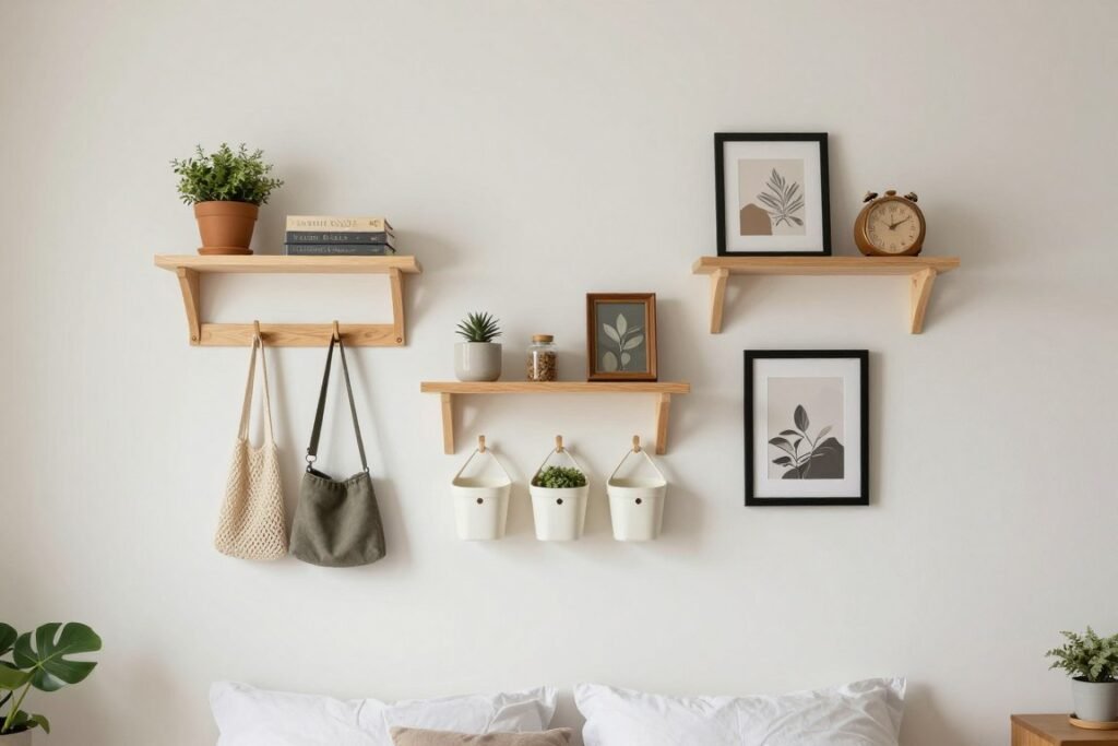 bedroom wall organization with shelves hooks and storage bedroom wall organization with shelves hooks and storage