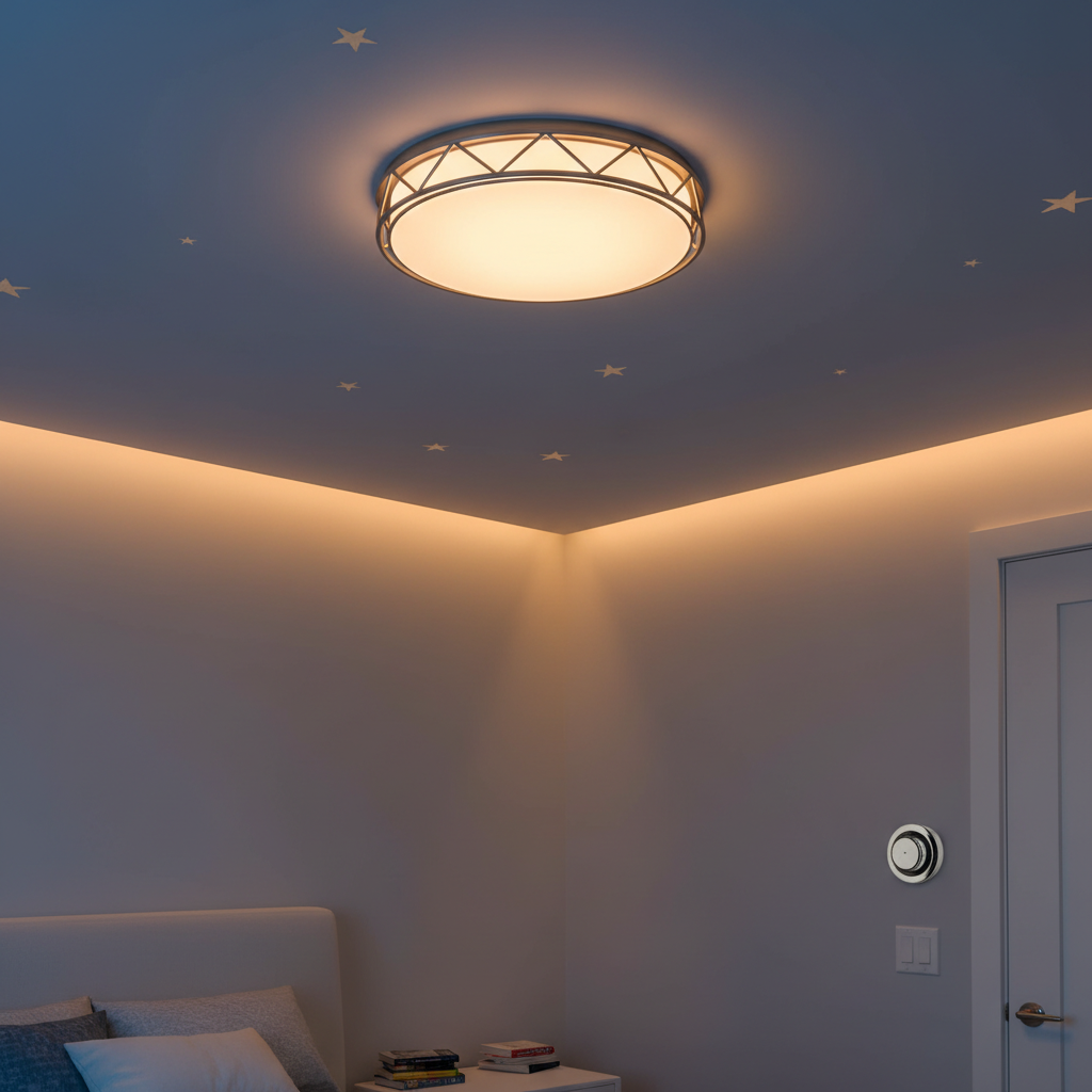 bedroom with ceiling light and ambient lighting