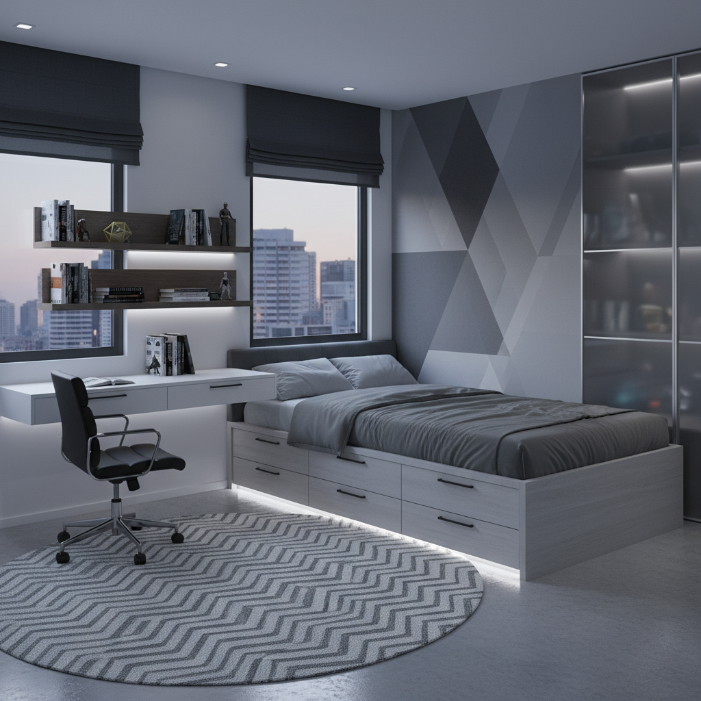 bedroom with contemporary furniture pieces