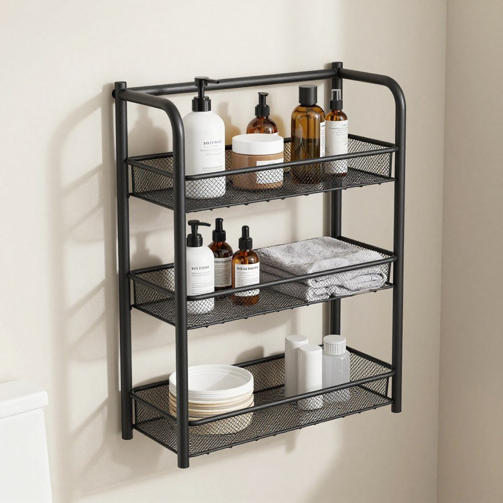 black metal bathroom rack