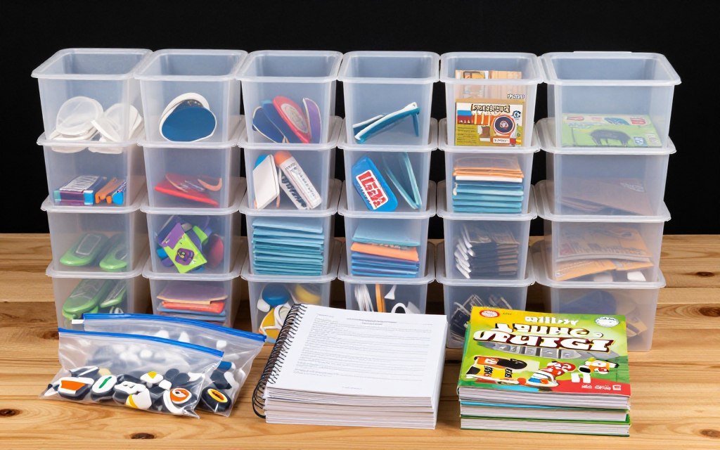board game components stored in compact containers