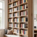 book storage ideas for small spaces featuring vertical shelving in compact apartment