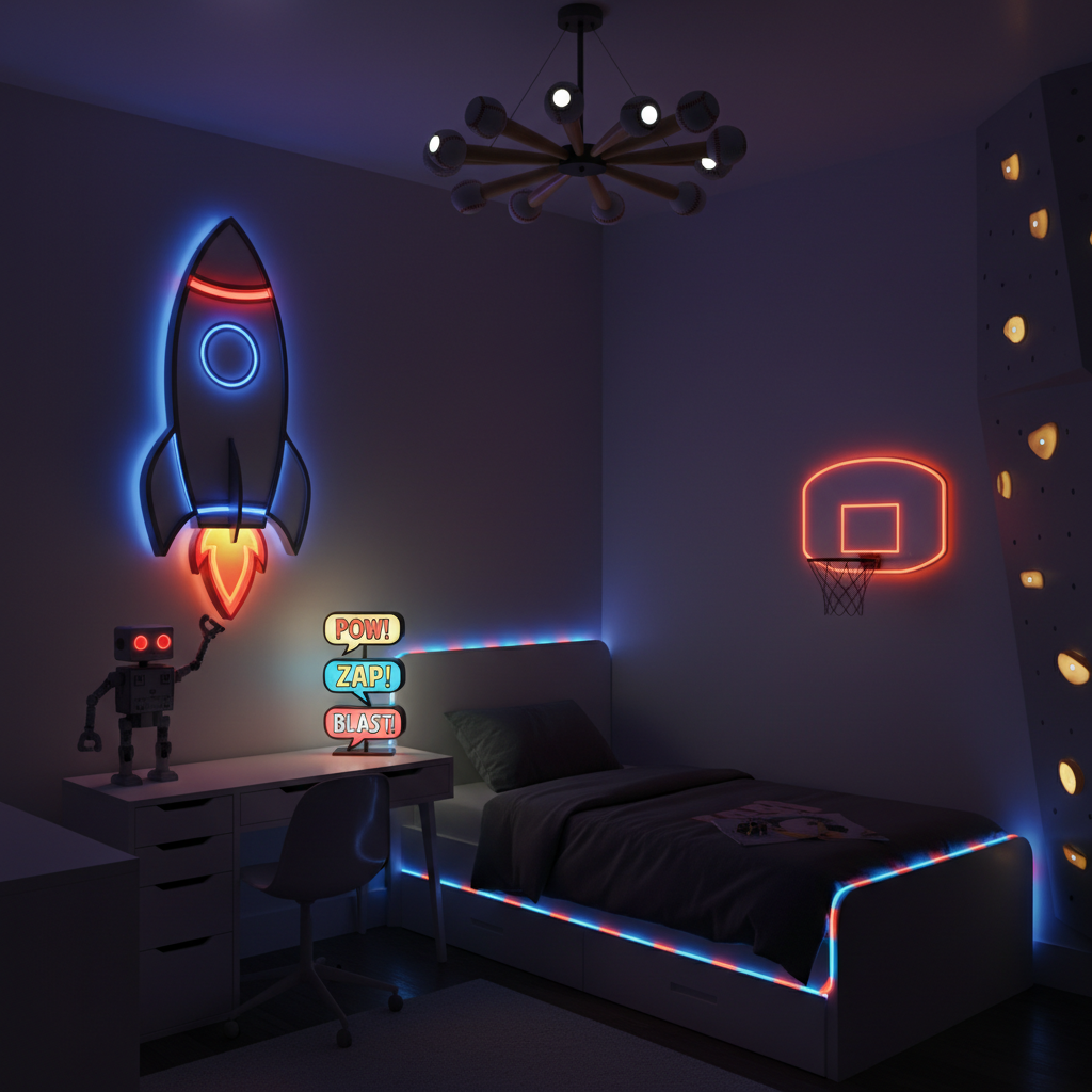 boy room with creative lamp designs