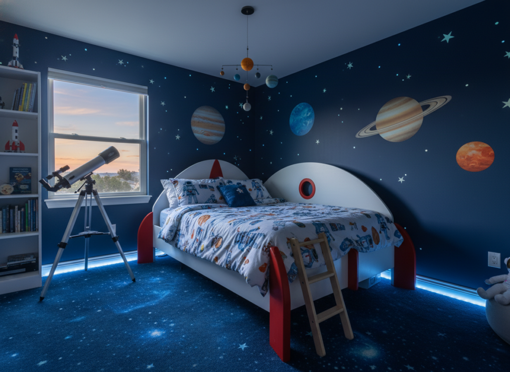 boys bedroom ideas with space theme and planet decor