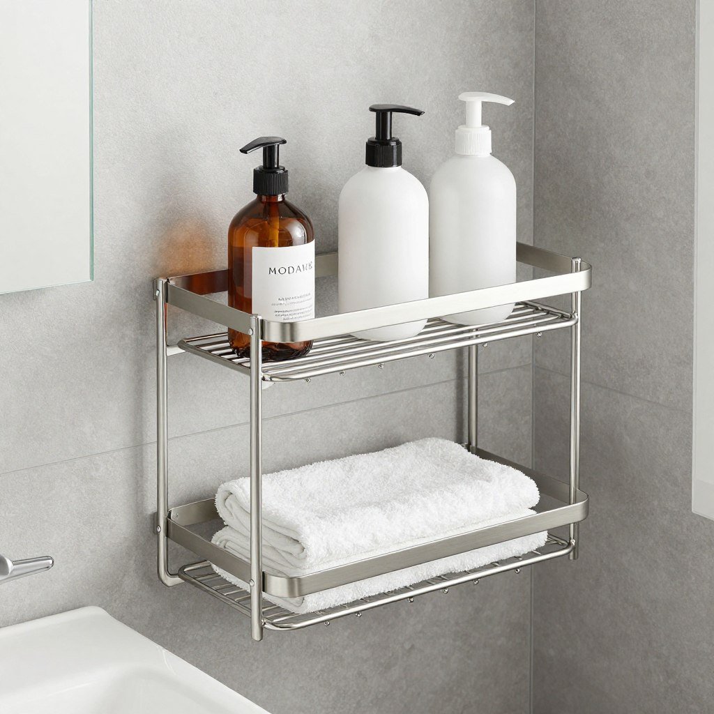 brushed nickel bathroom rack