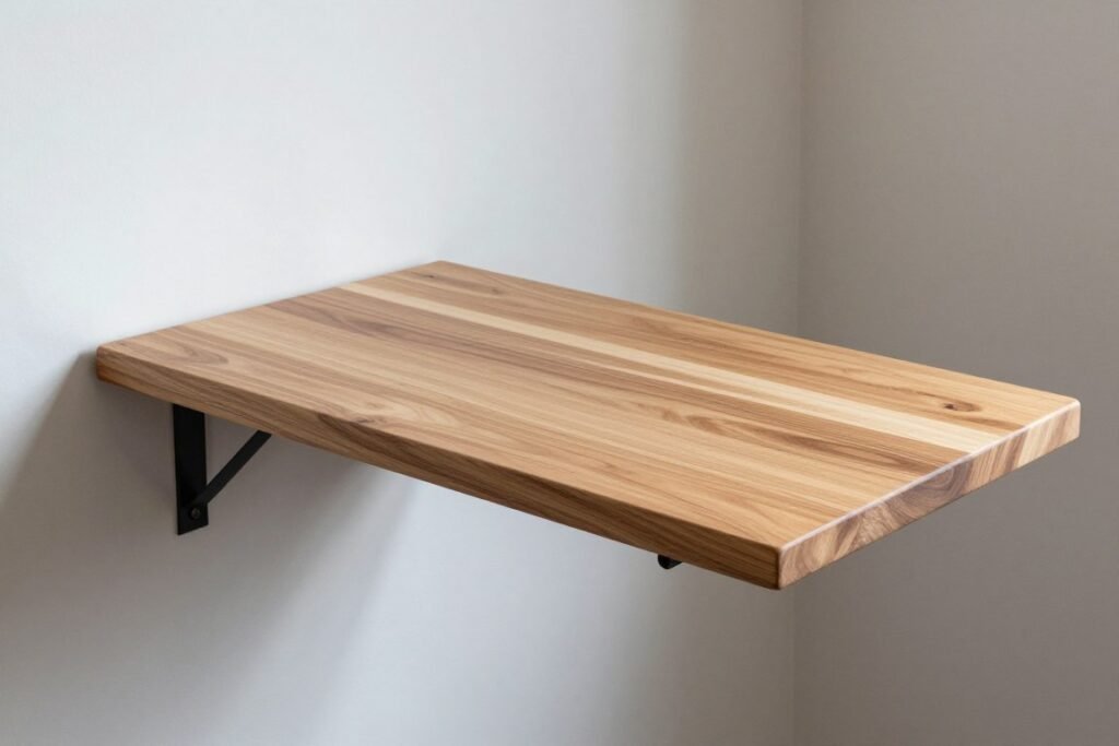 butcher block countertop mounted as floating desk