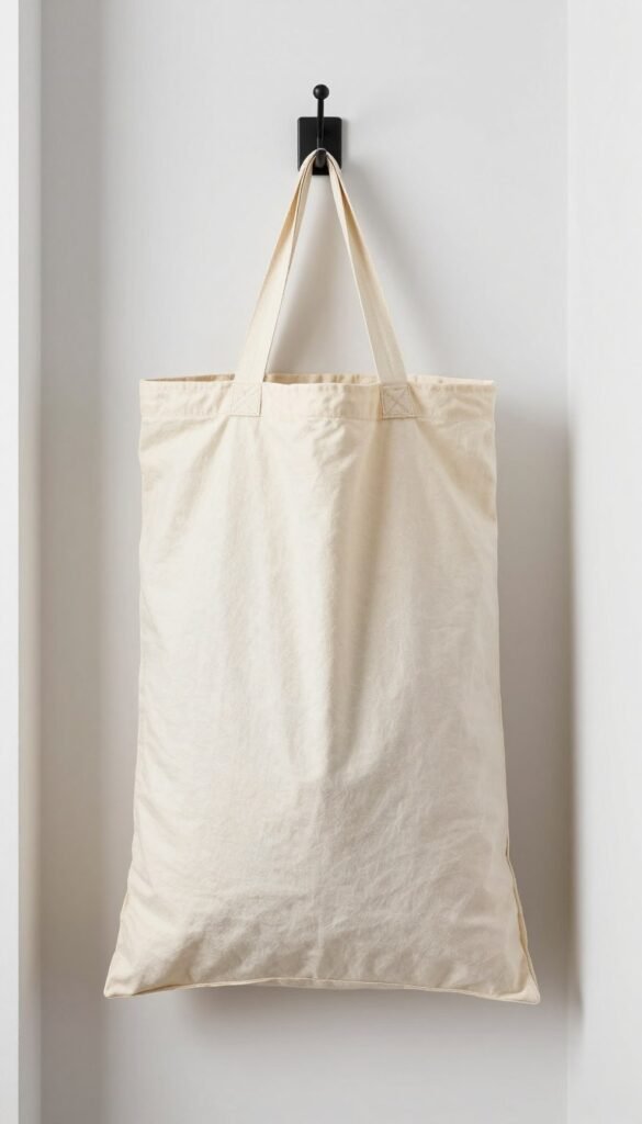 canvas laundry bag hanging on wall hook in small laundry space canvas laundry bag hanging on wall hook in small laundry space