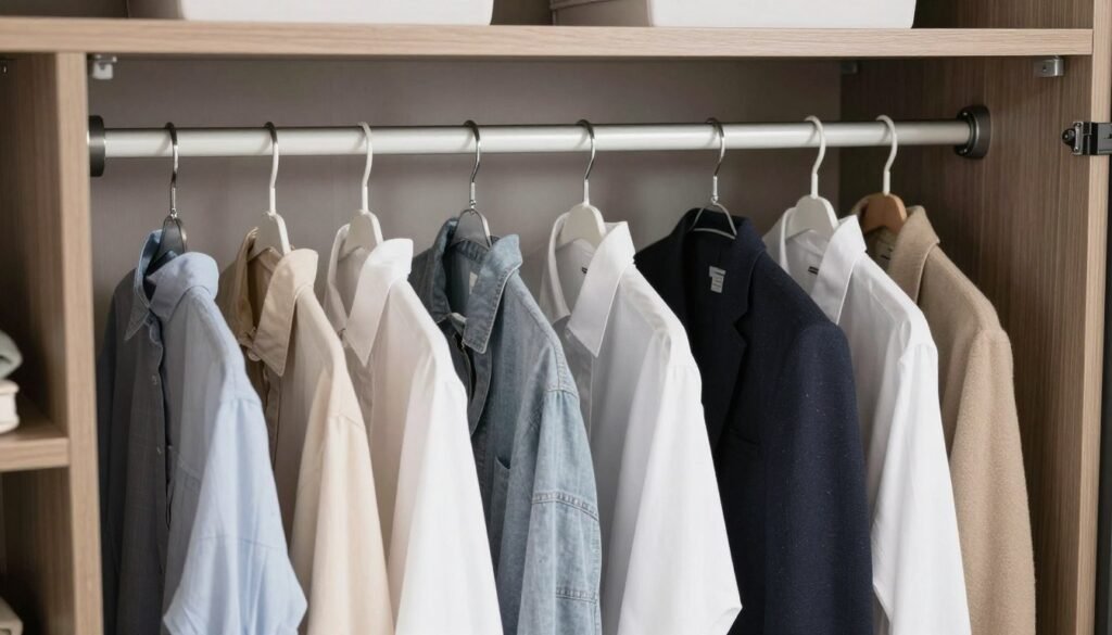 cascading hangers organizing multiple items vertically in closet