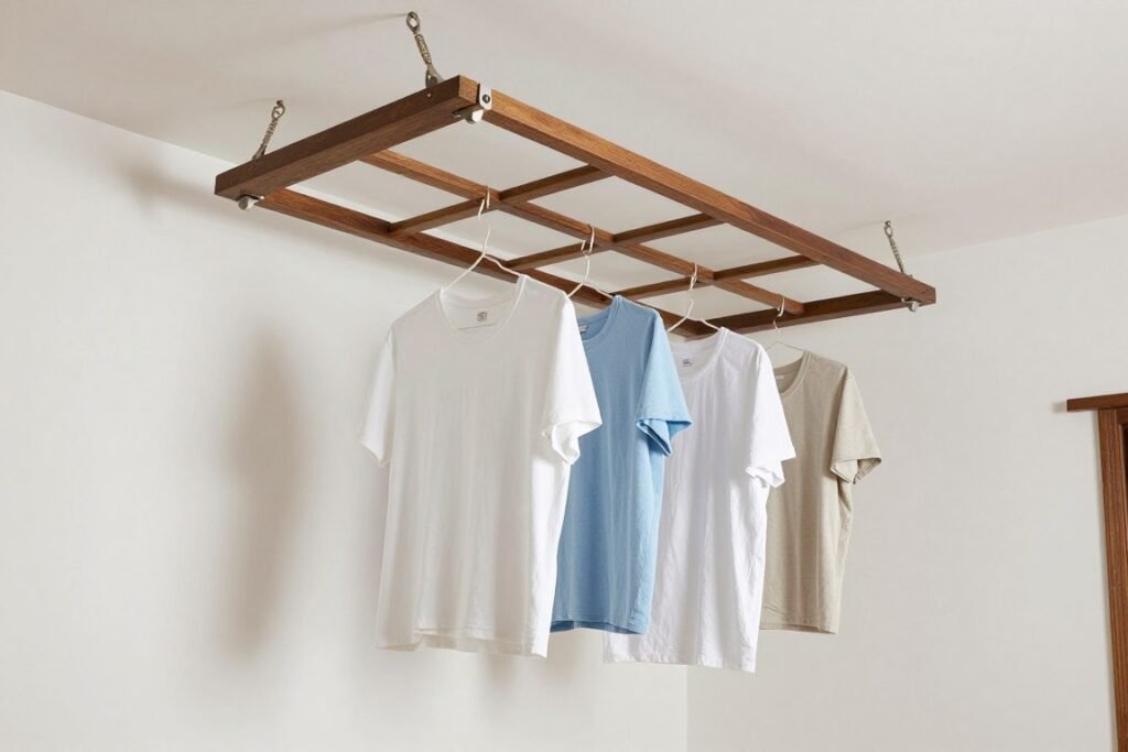ceiling-mounted pulley drying rack system