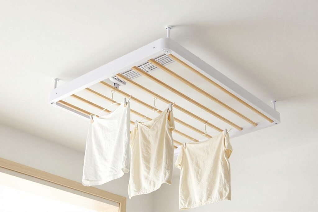 ceiling mounted pulley drying rack with hanging laundry ceiling mounted pulley drying rack with hanging laundry