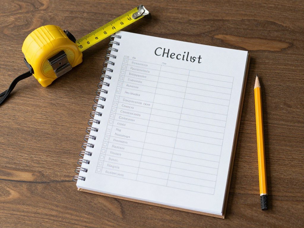 checklist and measuring tape for desk planning