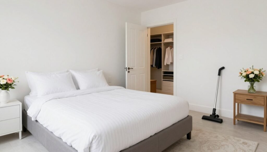 clean organized guest bedroom ready for visitors
