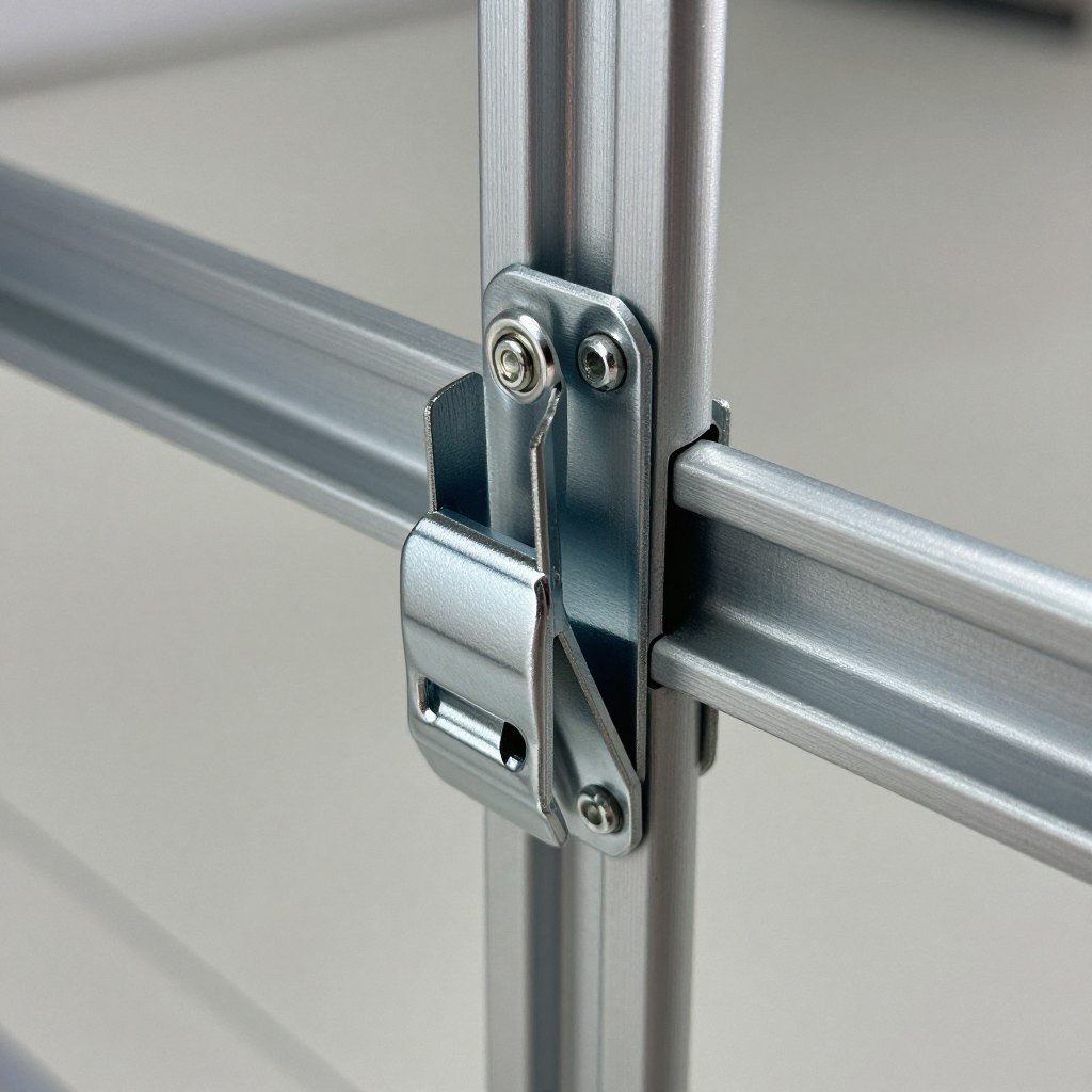 close-up of adjustable shelf clips and tracks