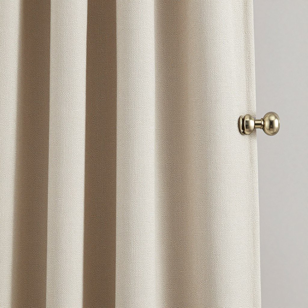 close-up of curtain fabric texture and hardware detail