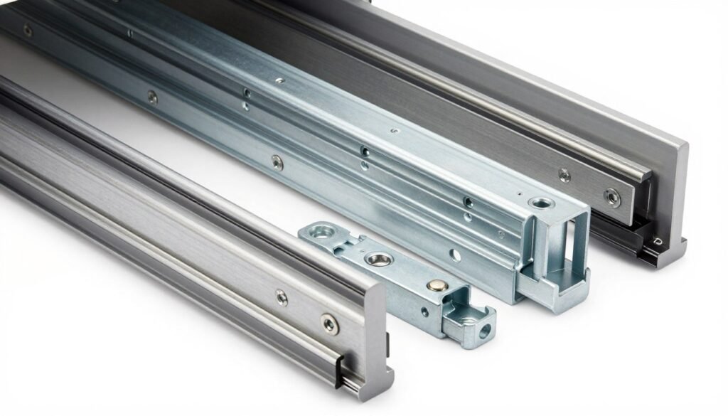 close-up of drawer slides and hardware for under stairs installation