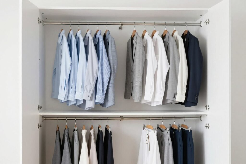 closet with double hanging rods maximizing vertical storage space