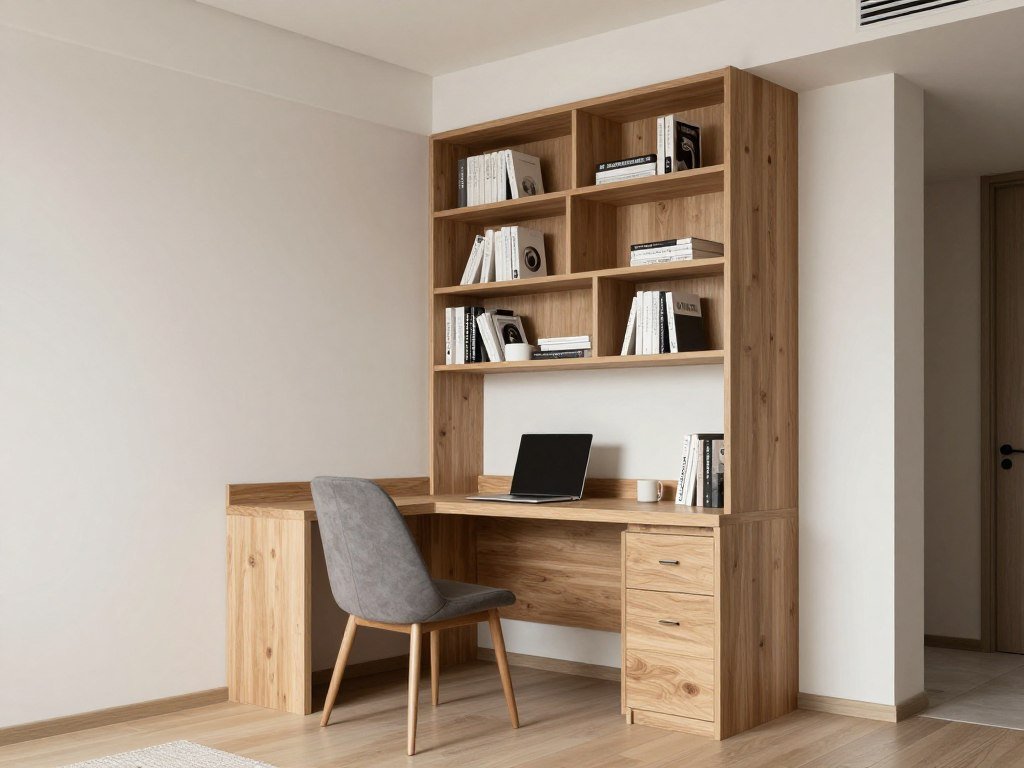 compact desk corner in living room with room divider