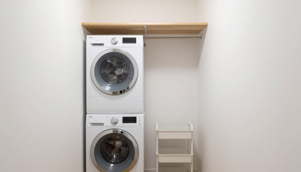 compact laundry closet with organization