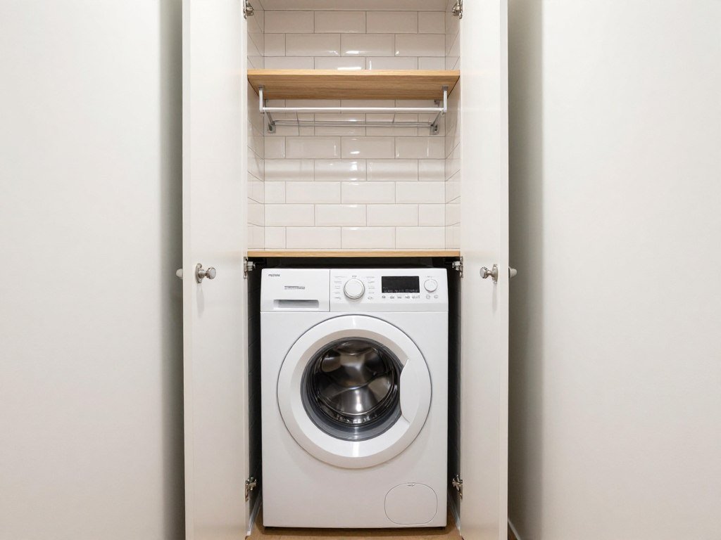 compact modern laundry closet with stacked washer dryer