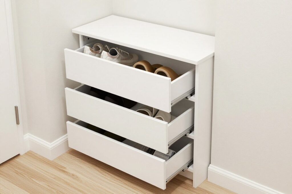 compact shoe cabinet with slim profile for narrow spaces