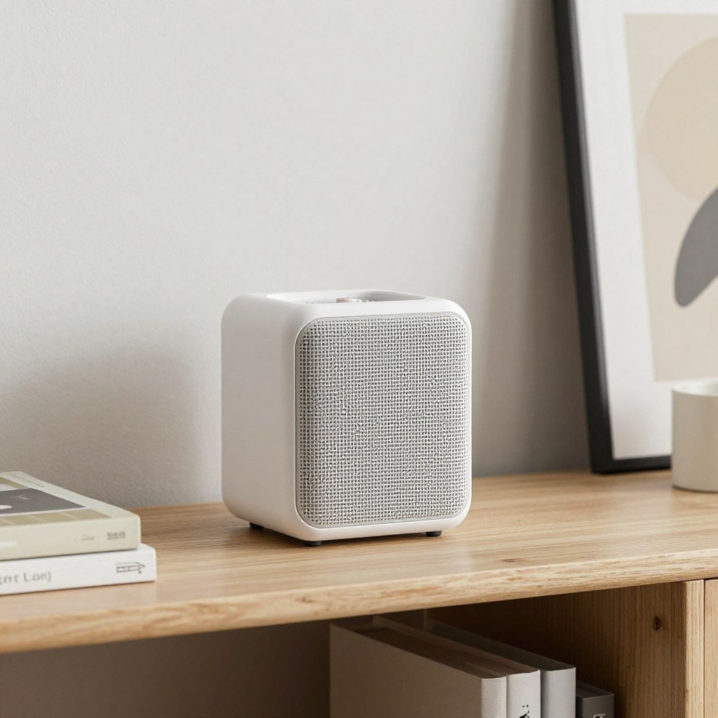 compact wireless speaker blending into living room decor