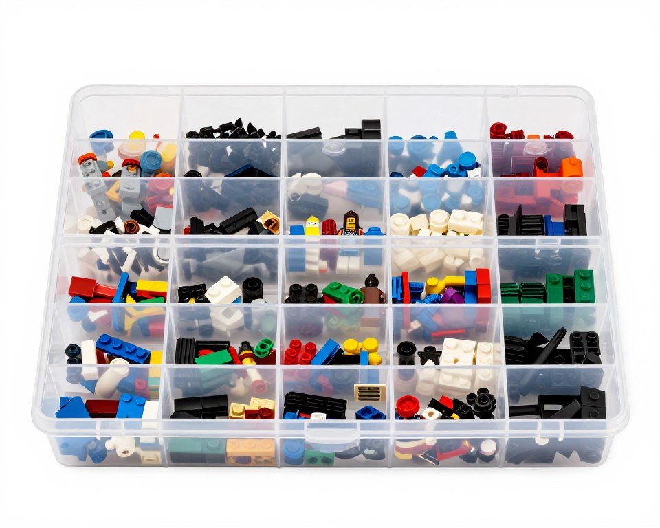 compartmented storage box for minifigure accessories