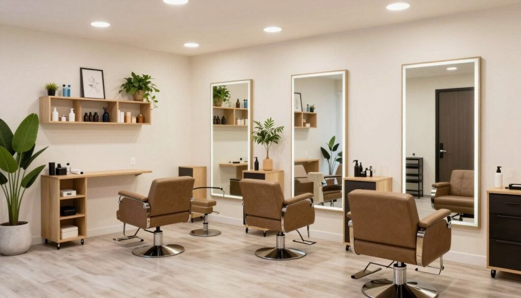 complete view of beautifully decorated small salon suite