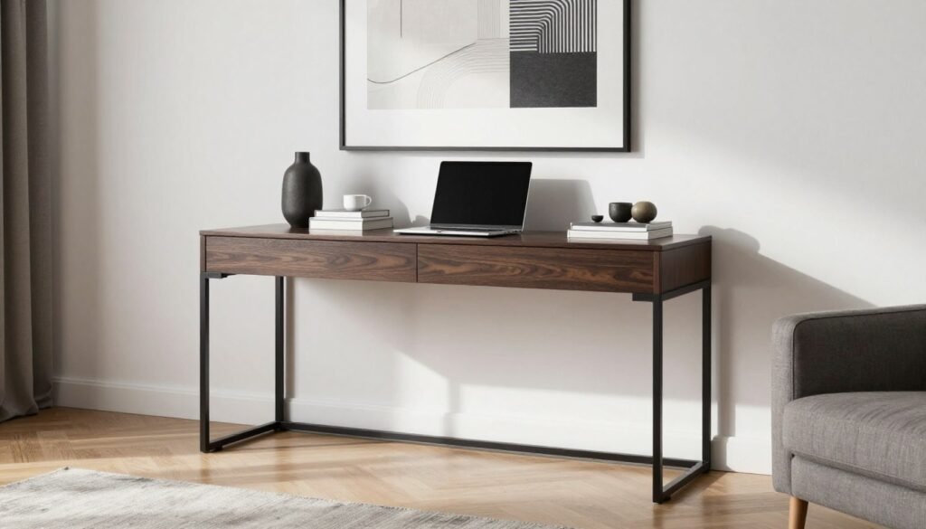 console table desk integrated into living room decor