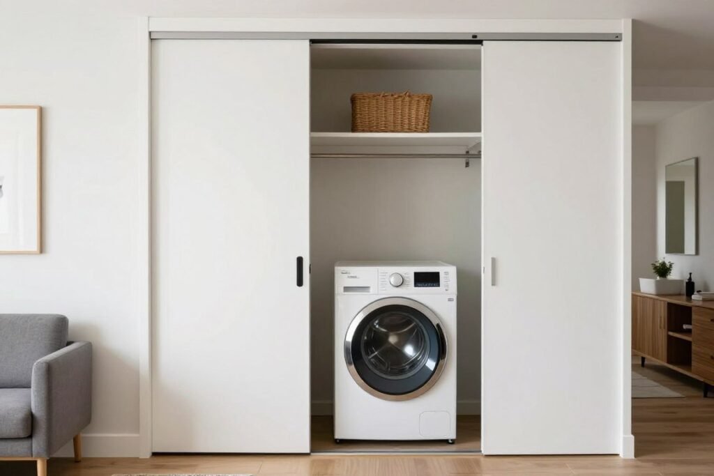 converted closet laundry room with bifold doors