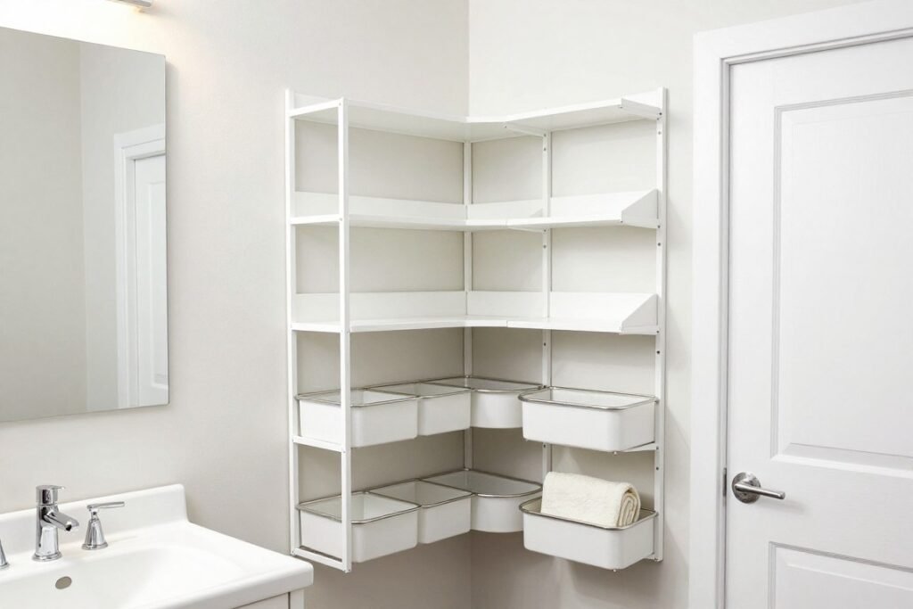 corner bathroom storage solutions utilizing dead space