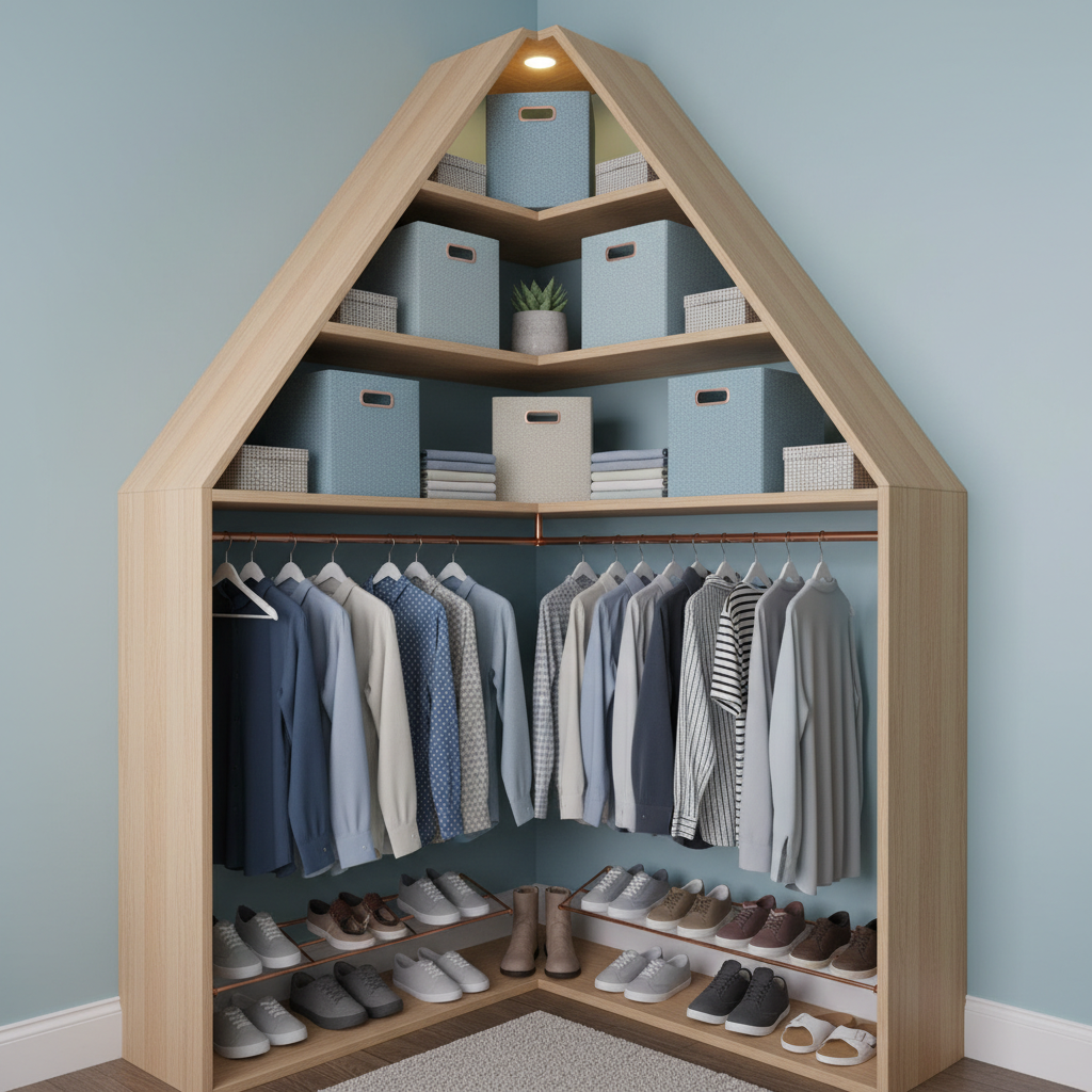 corner clothing storage solution in small bedroom