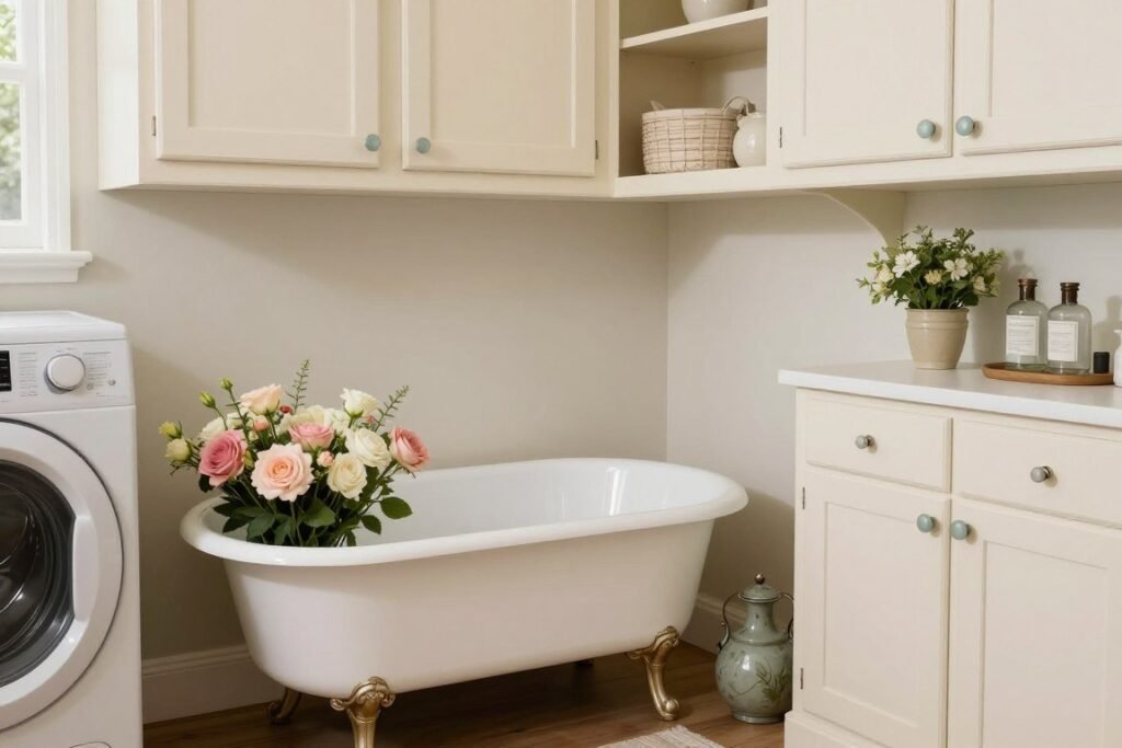cottage style laundry room with vintage details