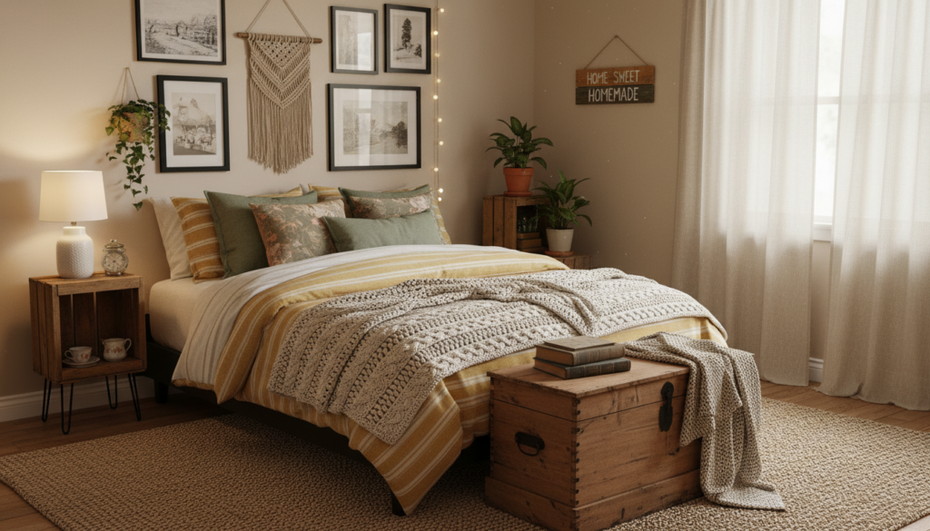 cozy bedroom created on budget