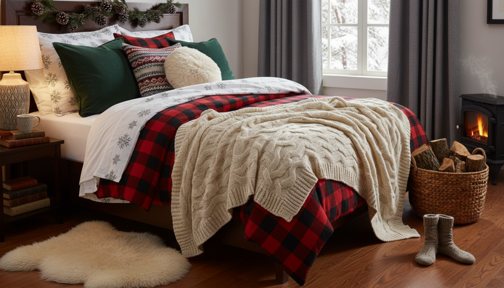 cozy bedroom prepared for winter season