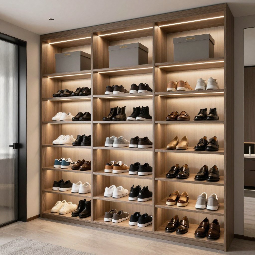 custom closet shelving system with dedicated shoe storage