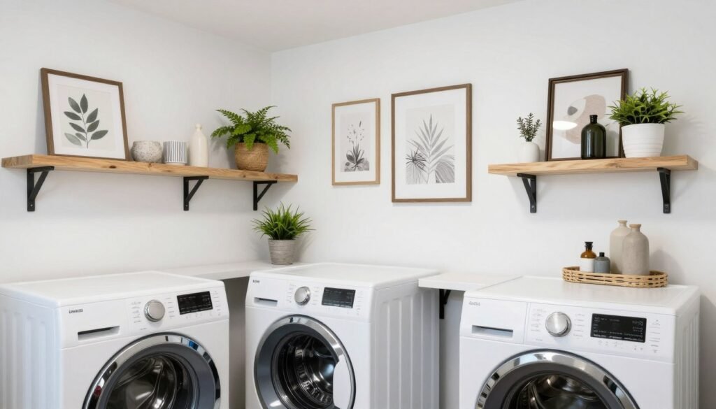 decorated basement laundry room walls with fresh paint
