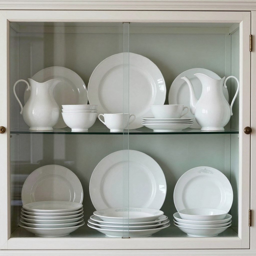 decorative dishes displayed on open shelving or in glass cabinets decorative dishes displayed on open shelving or in glass cabinets