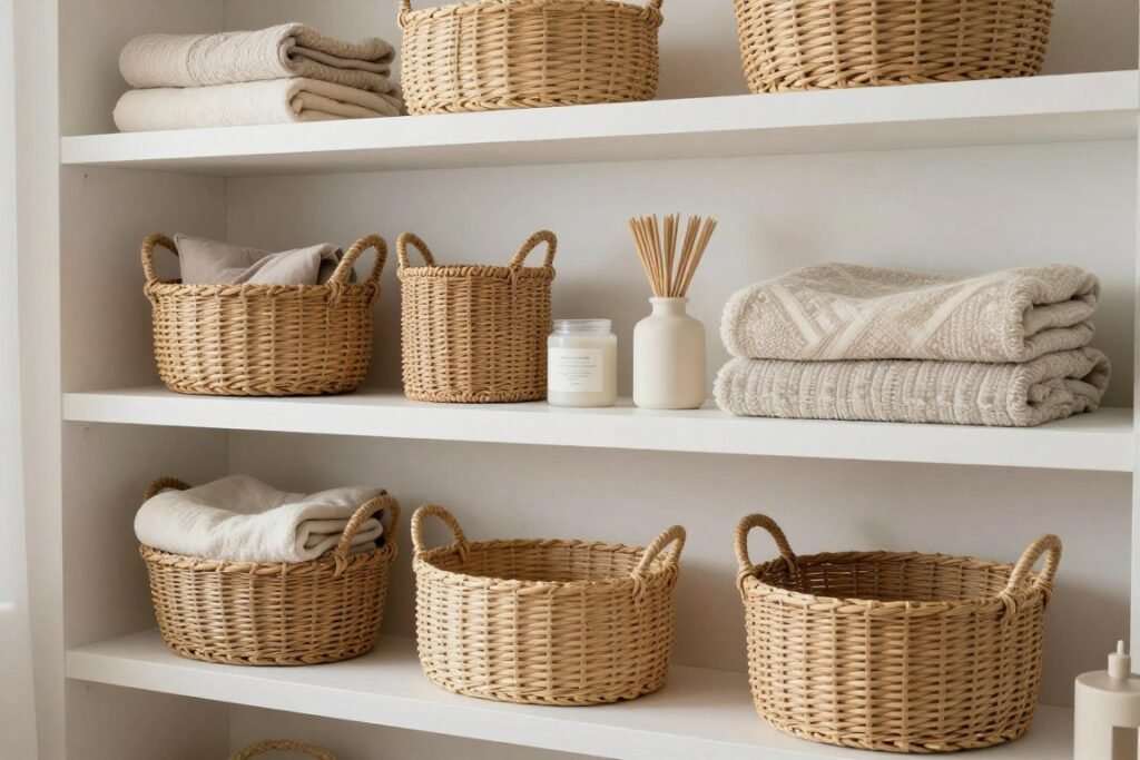 decorative storage baskets organizing small bedroom items