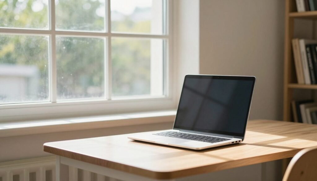 desk positioned near window for optimal natural lighting