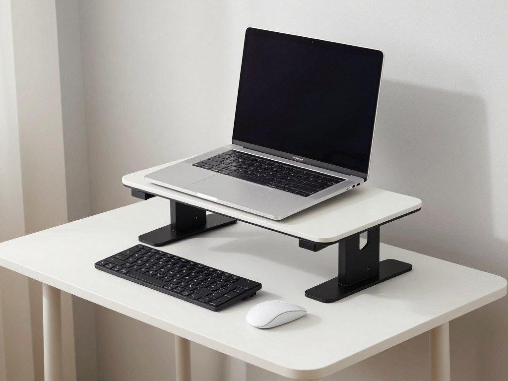 desktop standing desk converter on small table